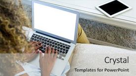  Presentation with social isolation - PPT layouts with past life - young woman sitting on sofa background and a light gray colored foreground