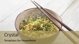  Presentation with asian chopsticks - Presentation design having past simple - bowl of asian dried noodles background and a yellow colored foreground
