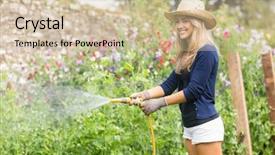  Presentation with home gardening - Beautiful slides featuring past simple - cute blonde gardening on sunny backdrop and a soft green colored foreground