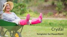  Presentation with senior couple - Slide set having past simple - happy senior couple playing background and a mint green colored foreground