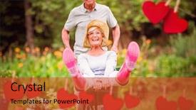  Presentation with senior couple - Presentation design with past simple - happy senior couple playing background and a red colored foreground