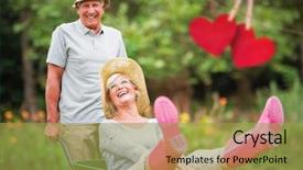  Presentation with senior couple - Beautiful presentation theme featuring past simple - happy senior couple playing backdrop and a yellow colored foreground