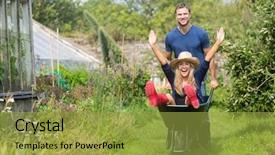  Presentation with home garden - Presentation having past simple - man pushing his girlfriend background and a gold colored foreground