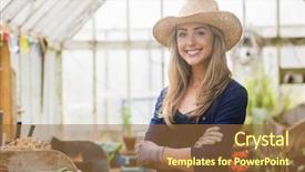  Presentation with home garden - Presentation theme enhanced with past simple - pretty blonde smiling in greenhouse background and a  colored foreground