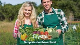  Presentation with vegetables - Colorful presentation enhanced with past simple - proud young couple showing vegetables backdrop and a ocean colored foreground