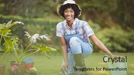  Presentation with garden - Presentation theme enhanced with past simple - smiling woman crouching background and a  colored foreground