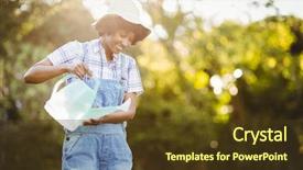  Presentation with garden - PPT theme enhanced with past simple - smiling woman watering plants background and a tawny brown colored foreground