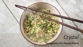  Presentation with asian chopsticks - Presentation having past simple - top view bowl of cooked background and a coral colored foreground