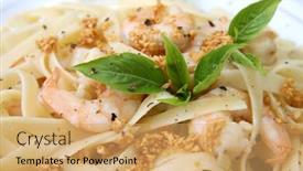  Presentation with italian cuisine - PPT theme consisting of pasta ala oglio with shrimp italian cuisine background and a yellow colored foreground