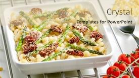  Presentation with asparagus - PPT layouts with pasta-baked-with-dried-tomatoes background and a lemonade colored foreground