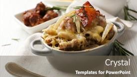  Presentation with ceramic - Slides having pasta-baked-with-vegetables background and a tawny brown colored foreground