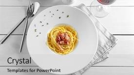  Presentation with bacon - Theme consisting of pasta carbonara with bacon background and a light gray colored foreground