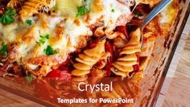  Presentation with breast - PPT theme featuring pasta-casserole-with-barbecue-chicken background and a crimson colored foreground