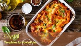  Presentation with mozzarella cheese - Amazing slide deck having pasta-casserole-with-minced-meat backdrop and a tawny brown colored foreground