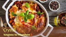  Presentation with mozzarella cheese - PPT layouts featuring pasta-casserole-with-minced-meat background and a tawny brown colored foreground