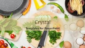  Presentation with cooking utensils - Beautiful presentation theme featuring pasta cooking ingredients and utensils on wooden table top view backdrop and a lemonade colored foreground