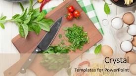  Presentation with cooking utensils - PPT layouts having pasta cooking ingredients and utensils on wooden table top view background and a lemonade colored foreground