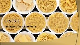 Presentation with dried food - Amazing slide deck having pasta dried food selection close up in white porcelain bowls backdrop and a yellow colored foreground