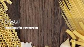 Presentation with oak - Colorful PPT theme enhanced with pasta food forming an abstract background border over old oak wood backdrop and a tawny brown colored foreground