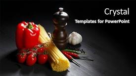  Presentation with italian cuisine - Audience pleasing PPT theme consisting of pasta ingredients on black table italian cuisine concept backdrop and a black colored foreground