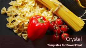  Presentation with italian cuisine - Cool new slide deck with pasta-ingredients-on-black-table backdrop and a wine colored foreground