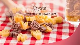  Presentation with checkered tablecloth - Theme consisting of pasta-of-various-scary-shapes background and a lemonade colored foreground