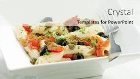  Presentation with penne pasta - Beautiful slides featuring pasta penne alla putanesca backdrop and a white colored foreground