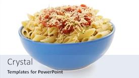  Presentation with penne pasta - Cool new slide set with pasta penne in plate isolated on white background backdrop and a light blue colored foreground