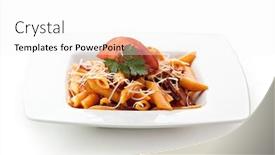  Presentation with penne pasta - Presentation theme having pasta-penne-with-bolognese-sauce background and a white colored foreground