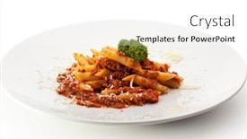  Presentation with penne pasta - Audience pleasing slide deck consisting of pasta penne with bolognese sauce garnished with parsley backdrop and a white colored foreground