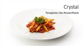  Presentation with penne pasta - Audience pleasing PPT theme consisting of pasta penne with bolognese sauce backdrop and a white colored foreground