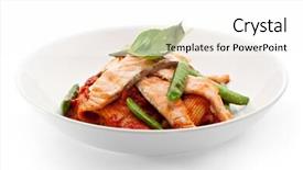  Presentation with penne pasta - PPT theme consisting of pasta penne with fried salmon garnished with tomato sauce background and a white colored foreground