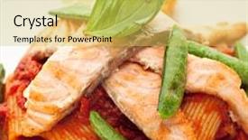  Presentation with penne pasta - Colorful slide set enhanced with pasta penne with fried salmon garnished with tomato sauce backdrop and a yellow colored foreground