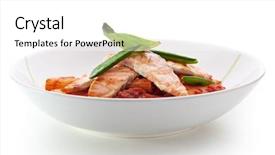  Presentation with penne pasta - Presentation theme featuring pasta penne with fried salmon garnished with tomato sauce background and a white colored foreground