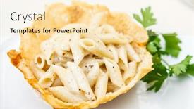  Presentation with penne pasta - PPT layouts with pasta-penne-with-pepper-served background and a blonde colored foreground