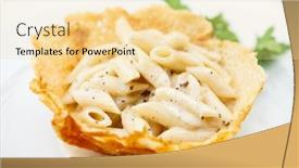  Presentation with penne pasta - Presentation theme having pasta-penne-with-pepper-served background and a blonde colored foreground