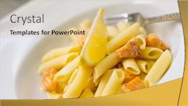  Presentation with penne pasta - Slide set with pasta-penne-with-salmon background and a soft green colored foreground