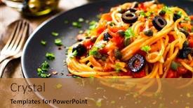  Presentation with chilli - Slide set featuring pasta-puttanesca-with-tomato-sauce background and a gold colored foreground