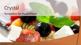  Presentation with feta cheese - Slide set enhanced with pasta salad with feta cheese cherry tomatoes black olives spices and fresh basil symbolic image concept for a tasty and healthy meal selective focus white background close up background and a lemonade colored foreground