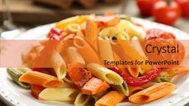  Presentation with pasta - Theme enhanced with pasta salad with pepper carrot and tomatoes on wooden table background background and a gold colored foreground