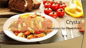  Presentation with pepper - Beautiful presentation featuring pasta salad with pepper carrot backdrop and a  colored foreground