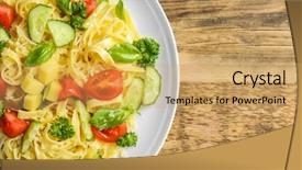  Presentation with pasta - Amazing theme having pasta salad with tomatoes and cucumber on wooden background backdrop and a yellow colored foreground