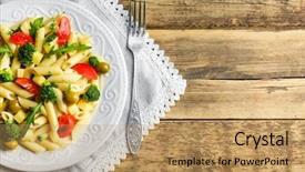  Presentation with olive - Beautiful PPT layouts featuring pasta salad with tomatoes backdrop and a coral colored foreground