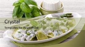  Presentation with pasta sauce - Colorful slide set enhanced with pasta sauce - ravioli stuffed with ricotta backdrop and a mint green colored foreground