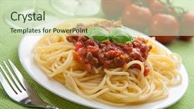  Presentation with pasta sauce - PPT theme having pasta sauce - spaghetti bolognese background and a soft green colored foreground