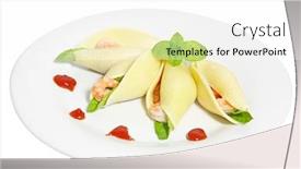  Presentation with shell - PPT theme with pasta shell filled with vegetable meat and shrimp background and a white colored foreground