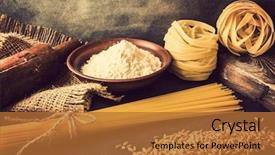  Presentation with old style vintage postcard - Slide deck with pasta spaghetti fettuccine wheat rolling background and a red colored foreground