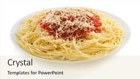  Presentation with macaroni - Theme having portrait of handsome young smiling brunet man in white shirt showing thumbs up gesture on gray background background and a light gray colored foreground