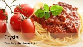  Presentation with pasta sauce - Audience pleasing slides consisting of pasta spaghetti with bolognese sauce backdrop and a coral colored foreground