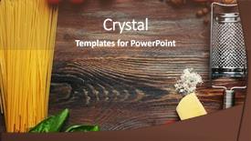  Presentation with spaghetti - Theme with pasta spaghetti with tomatoes cheese background and a tawny brown colored foreground